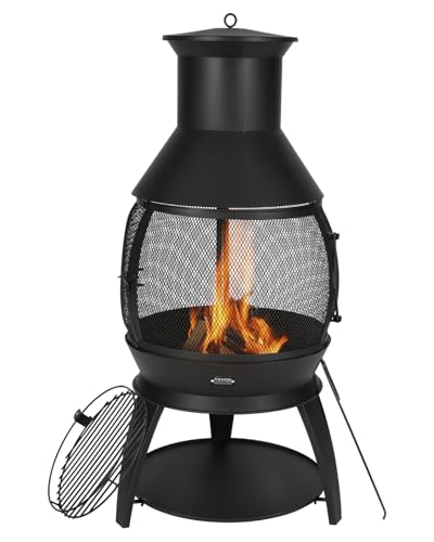 VEVOR Gartenkamin, φ500x1100mm Terrassenofen, Aztekenofen aus Eisen zum Grillen & Wärmen, Chimenea Feuerstelle mit Grillgitter, Kaminmantel & rostfreiem Kamindeckel, für Terrasse, Garten, Hinterhof von VEVOR