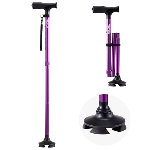 VEVOR Gehstock, zusammenklappbarer Spazierstock mit 8-facher Höhenverstellung (770-940 mm), Wanderstock, leichte und tragbare Gehhilfe aus Aluminium für ältere Erwachsene, 113 kg Tragkraft (lila) von VEVOR