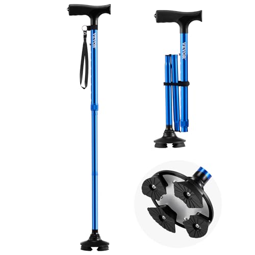 VEVOR Gehstock, zusammenklappbarer Spazierstock mit 8-facher Höhenverstellung (770-940 mm), leichte und tragbare Gehhilfe aus Aluminium, Gehstütze für Männer, Frauen und Senioren, 113 Tragkraft (blau) von VEVOR