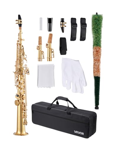 VEVOR Gerades Sopransaxophon, B-flach, Messing-Saxophon, Anfänger-Set mit Tragetasche, Mundstück, Reinigungstuchstange, Handschuhen, Umhängeband, 23 Tasten, Sopransaxophon-Set, für Anfänger, Studenten VEVOR Gerades Sopransaxophon, B-flach, Messing-Saxophon, Anfänger-Set mit Tragetasche, Mundstück, Reinigungstuchstange, Handschuhen, Umhängeband, 23 Tasten, Sopransaxophon-Set, für Anfänger, Studenten von VEVOR