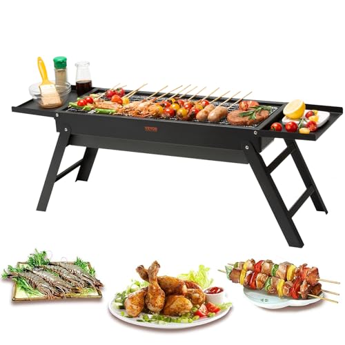 VEVOR Gills Holzkohlegrill Klappgrill Tischgrill 57 x 22 cm, Tragbarer Reisegrill Outdoor Picknick Campinggrill 85 x 23,7 x 30 cm Größe, Schwarz Edelstahl BBQ Grill Camping Strandparty Rucksackreise von VEVOR