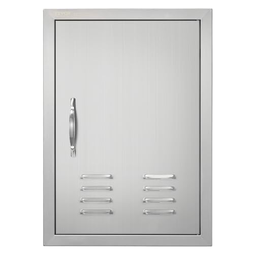 VEVOR Grill-Zugangstür, 610 x 431 mm, Einzelne Außenküchentür, Flächenbündig Montierte Edelstahltür, Vertikale Wandtür mit Griff, Lüftungsschlitzen und Haken, für Grillinsel, Grillstation von VEVOR