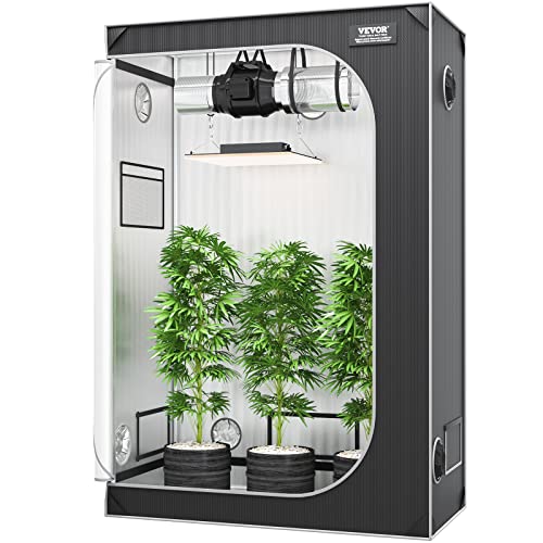 VEVOR Growbox 122 x 61 x 183 cm Gewächshaus aus 22 mm Stahl-Rahmen und 2000D Oxford-Gewebe Growtent 60 kg Tragfähigkeit Growschrank Geeignet für 150 W Wachstumslicht Indoor Zuchtzelt von VEVOR