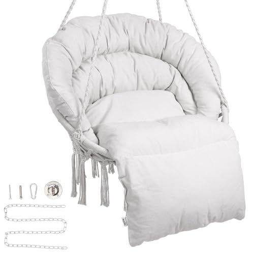 VEVOR Hängesessel, 150 kg Tragkraft, Makramee-Hängesessel mit Kissen und Befestigungsmaterial, Schaukelstuhl aus Baumwollseil für Schlafzimmer, Balkon, Terrasse, Garten, Beige VEVOR Hängesessel, 150 kg Tragkraft, Makramee-Hängesessel mit Kissen und Befestigungsmaterial, Schaukelstuhl aus Baumwollseil für Schlafzimmer, Balkon, Terrasse, Garten, Beige von VEVOR