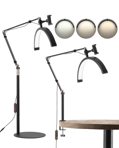 VEVOR Halbmondlicht 2 in 1 LED Stehlampe Schreibtischlampe, Wimpernlicht für Wimpernverlängerungen, Wimpernlampe mit Telefonständer, für Maskenbildner Schönheitsstudios Hautpflege Schwarz von VEVOR