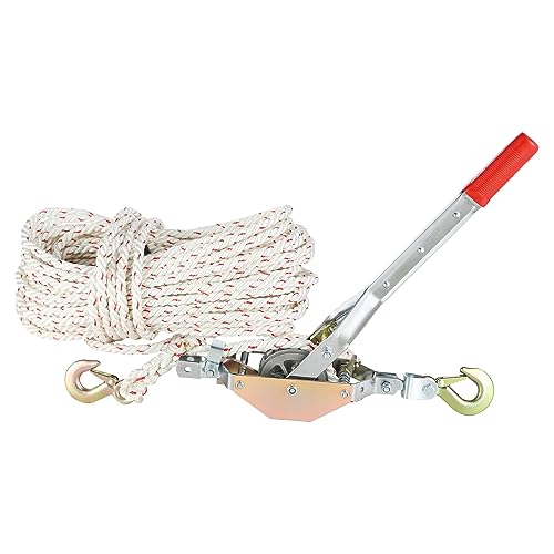 VEVOR Handhebelseilzug 0,75 Tonnen Tragfähigkeit Handseilwinde 30,48 m Seil aus Polyester Kettenwinde 665 x 80 x 200 mm Handseilzug 42,9 cm Grifflänge Seilzug rücklaufsicher Flaschenzug Hebezeuge von VEVOR
