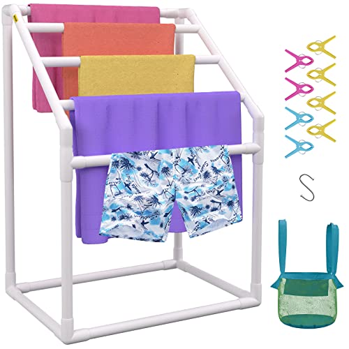 VEVOR Handtuchständer Handtuchhalter mit 5 Handtuchstangen Freistehend, Spa Schwimmbäder Handtuchhalter 94 x 60 x 127 cm Weiß Tragkraft 25 kg, PVC Handtuchständer mit 8 Handtuchklammern & 1 Haken von VEVOR