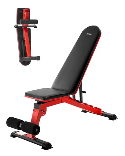 VEVOR Hantelbank Hantelbankpresse (544 kg belastbar) für Ganzkörpertraining, verstellbare Sit-up-Bank für Krafttraining im Heim-Fitnessstudio, Flachbank mit Schnellklapp- und Schnellverstellung von VEVOR