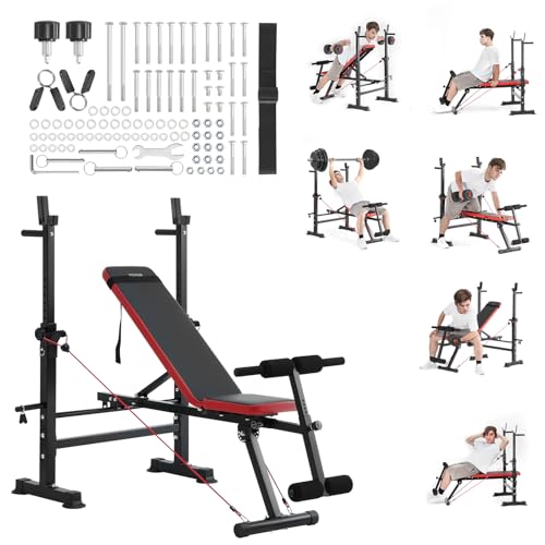 VEVOR Hantelbank-Set verstellbare Trainingsbankpresse Trainingsbank mit Ständer 272 kg belastbar, Sit-up-Bank für Krafttraining im Heim-Fitnessstudio, Bizeps- und Rückenübungen Hanteln-Set schwarz von VEVOR