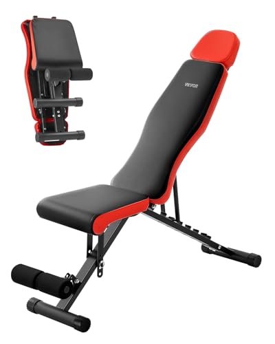 VEVOR Hantelbank verstellbare Brauchtrainer für Ganzkörpertraining (300 kg belastbar), Sit-up-Trainingsbank Fitness Bank Flachbank mit erweitertem Kopf-/Nackenschutz und schnellem Zusammenklappen von VEVOR