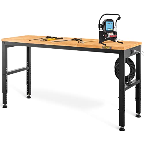 VEVOR Höhenverstellbare Werkbank 122 x 61 x 72-97 cm Spanntisch, 900 kg Gewichtskapazität Arbeitstisch, Braun Klappbare Werkzeugbank aus Kaltgewalzter Stahl, Multifunktionswerktisch für Werkstatt von VEVOR
