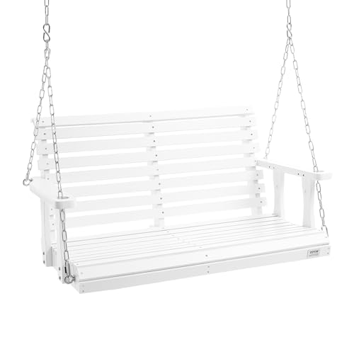 VEVOR Hollywoodschaukel Zedernholz, 1240x710x600mm, Terrassenschaukel für Hof und Garten, verbesserte Tragkraft von ca. 400 kg, robuste Schaukelstuhlbank mit Aufhängeketten für den Außenbereich, Weiß von VEVOR