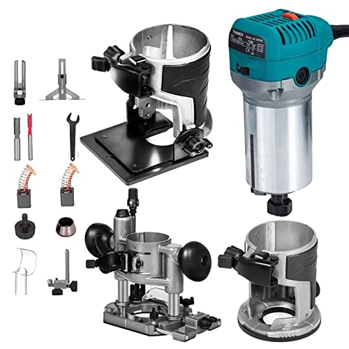 VEVOR Holzfräse Oberfräse 710 W, Kompakter Holzfräse mit 3 Basen, 10000-30000 U/min Kantenfräse, 1/4" & 3/8" Multifunktionsfräse mit Neigungsbasis Tauchbasis, Laminiergerät für Holzverarbeitung von VEVOR