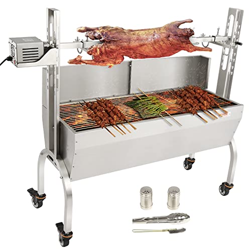 VEVOR Holzkohlegrill mit elektrischem Rotismus, 60 kg, automatisches Grill-Set für den Außenbereich, 50 W, drehbarer Rotisor, 4 U/min, elektrisches Spießset, 103,5 x 37,5 cm, hoch, verstellbar, für von VEVOR