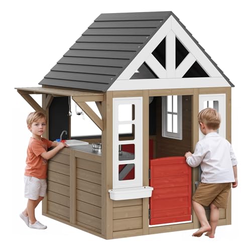 VEVOR Holzspielhaus Kinderspielhaus, Gartenhaus für Kinder ab 2 Jahren, Gartenspiele-Hütte, Spielhaus aus Zedernholz im Landhausstil mit Tür, Fenster, Blumentopfhalter, Grill, Herd und Spüle VEVOR Holzspielhaus Kinderspielhaus, Gartenhaus für Kinder ab 2 Jahren, Gartenspiele-Hütte, Spielhaus aus Zedernholz im Landhausstil mit Tür, Fenster, Blumentopfhalter, Grill, Herd und Spüle von VEVOR