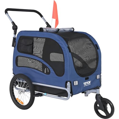 VEVOR Hundeanhänger 45 kg 2in1 Fahrradanhänger Kohlenstoffstahl + 600D Oxford-Gewebe + PP faltbar 1440 x 725 x 845 mm als Anhänger 1320 x 725 x 920 mm als Kinderwagen Hundebuggy Jogger Anhänger Blau von VEVOR