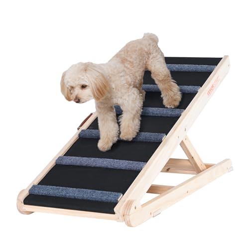 VEVOR Hunderampe 1m lang Hundetreppe mit 6 Querstangen Hundeautorampe aus Kiefernholz Gummi Hundeeinstiegshilfe 6-stufige Höheneinstellungen Tierrampe ca. 113kg Tragfähigkeit für große kleine Hunde von VEVOR