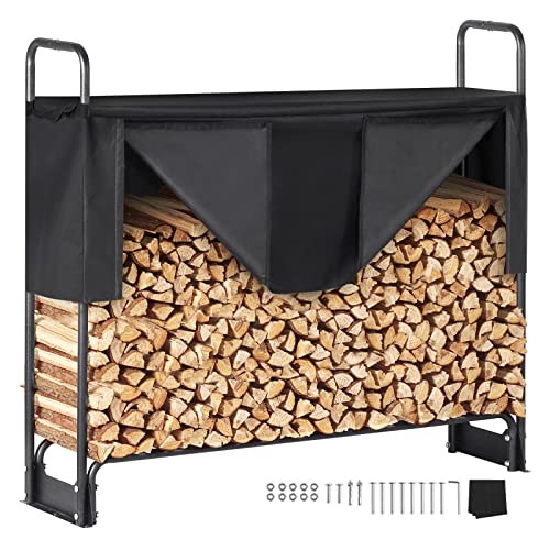 VEVOR Kaminholzregal Metall 132x36x117cm Brennholzregal Stahlrahmen Pulverbeschichtet Kaminholzunterstand 200kg mit Wasserdichter Abdeckung Stapelhilfe Holzunterstand für Veranda Garten Terrasse Hof von VEVOR