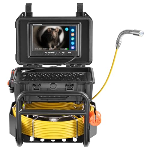 VEVOR Kanalkamera 70 m, selbstnivellierende Rohrinspektionskamera mit 512-Hz-Sender, Entfernungszähler, 9-Zoll-Bildschirm, 1080P HD-Rohrkamera mit 12 LEDs und 32-GB-Karte für Kanalrohre, Endoskop von VEVOR