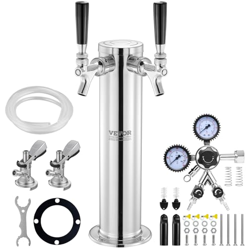 VEVOR Kegerator-Turm-Kit, Bier-Umrüstsatz mit zwei Zapfhähnen, Bier-Turmspender aus Edelstahl mit Doppelmessgerät W21.8-Regler und A-System-Fasskupplung, Bier-Tropfschale für Partys zu Hause von VEVOR