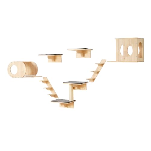 VEVOR Kletterwand, Katzenwandregale und Sitzstangen mit Sprungbrettern, Katzenbetten, Hängematten und Katzenbaum, Katzenmöbel und Regale bis zu 18 kg zum Schlafen, Spielen, Klettern, 7er-Set VEVOR Kletterwand, Katzenwandregale und Sitzstangen mit Sprungbrettern, Katzenbetten, Hängematten und Katzenbaum, Katzenmöbel und Regale bis zu 18 kg zum Schlafen, Spielen, Klettern, 7er-Set von VEVOR