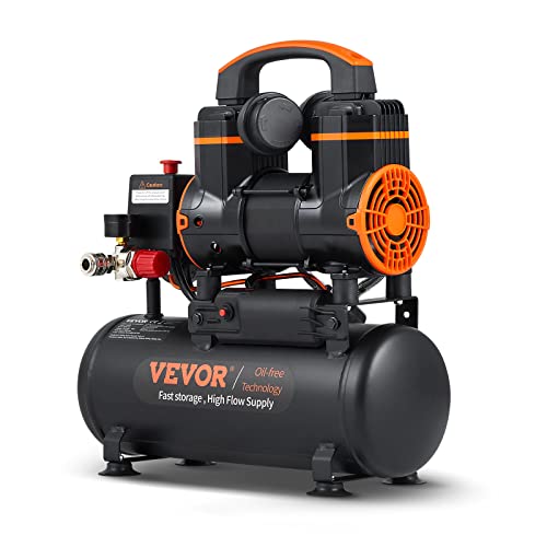 VEVOR Kompressor 8L Silent Druckluftkompressor 900W (1,2PS) 3,5 MPa, 2800U/min, 70dB, 6-8Bar, Ölfreier Druckbehälter Flüsterkompressor Ideal zum Aufpumpen von Reifen Autoreparaturen Holzarbeiten von VEVOR