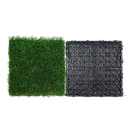 VEVOR Kunstrasenfliesen-Set für ineinandergreifende Rasenfläche 18er-Set 31x31cm Kunstrasen selbstentleerende Matte Bodenbelag Dekor-Pad perfekt für Mehrzweck-Hundematten im Innen- und Außenbereich von VEVOR