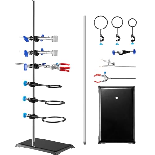 VEVOR Laborständer-Unterstützung, Labor-Retorten-Stützständer 1 Satz, Laborständer aus Stahl mit 60 cm Stab & 210,82 x 135 mm Gusseisenbasis, inkl. Kolbenklemmen, Bürettenklemmen und Kreuzklemmen von VEVOR