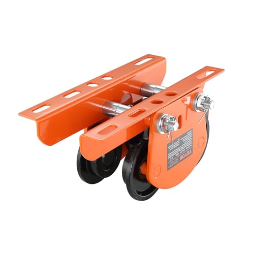VEVOR Laufkatze 1Tonnen Tragfähigkeit Hallenkran 68-110mm Einstellbare Breite Kran 350x196x160mm Rollfahrwerk Doppelrad-Design Handfahrwerk für I- und H-Trägern Hallenkran Ladekran von VEVOR