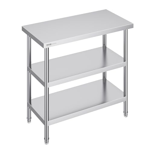VEVOR Lebensmittel-Zubereitungstisch aus Edelstahl, 457 x 914 x 864 mm gewerblicher Küchenarbeitstisch, mit 2 verstellbaren Unterregalen, robuster Zubereitungstisch aus Metall für Grill, Küche von VEVOR