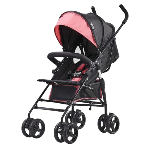VEVOR Leichter Kinderwagen, kompakt, einfach zusammenklappbar, mit verstellbarer Rückenlehne, Rahmen aus Karbonstahl, großer Aufbewahrungskorb, Kinderwagen mit Schirm für Reisen und mehr, Schwarz/Pink VEVOR Leichter Kinderwagen, kompakt, einfach zusammenklappbar, mit verstellbarer Rückenlehne, Rahmen aus Karbonstahl, großer Aufbewahrungskorb, Kinderwagen mit Schirm für Reisen und mehr, Schwarz/Pink von VEVOR