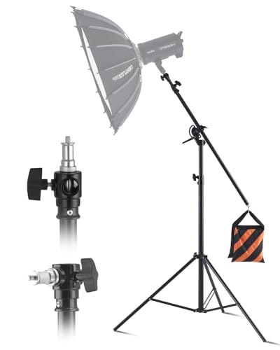 VEVOR Luftgepolstertes Aluminium Lichtstativ, max. Höhe 3900 mm, verstellbares Fotostativ mit Auslegerarm, max. Tragkraft 5 kg, 6,35 mm Schraube für Softbox, Studioblitz, Schirm, Ringlicht von VEVOR