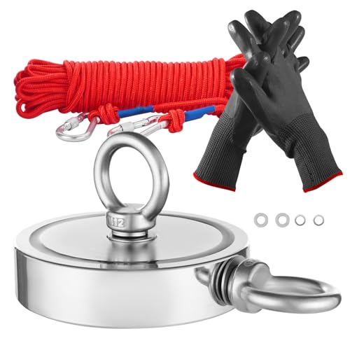 VEVOR Magnet-Angelset Magnet Angel Kit (Rot) 907 kg doppelseitige Zugkraft, Seltenerd-Neodym-Magnet-Angelset inkl. Haken Hochleistungsseil Handschuhe (Schwarz) Ringschraube von VEVOR