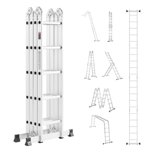 VEVOR Mehrzweckleiter, 7-in-1-Multifunktionsleiter, A-Rahmen, 5-Stufen-Teleskopleiter, Leitergerüst 5750 mm, verstellbare Hochleistungsleiter, 150 kg Tragkraft, für den Außenbereich zu Hause von VEVOR