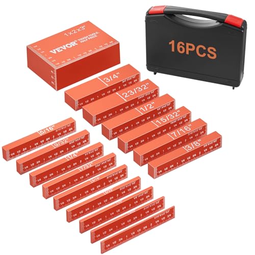 VEVOR Metrische Setup-Blöcke 16-teilige Endmaße Höhenmesser Set ±0,001 Zoll (ca. 25 µm) Präzisionsstäbe Messblock-Set für Oberfräse und Tischsäge, Zubehör, Holzbearbeitung von VEVOR