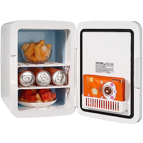 VEVOR Mini Kühlschrank 10 L / 12 Dosen, 2 in 1 Kleiner Kühlschrank Kühl- und Heizfunktion, Minibar Kühlschrank Getränkekühlschrank 9 V DC / 220 V AC Minikühlschrank für Büros und Schlafsäle, Weiß von VEVOR