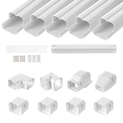 VEVOR Mini-Split-Line-Set-Abdeckung 76,2 mm B 3110 mm L, dekorative PVC-Rohrleitungsabdeckung für Klimaanlage mit 5 geraden Kanälen und vollständigen Komponenten, überstreichbar für Wärmepumpen, weiß von VEVOR