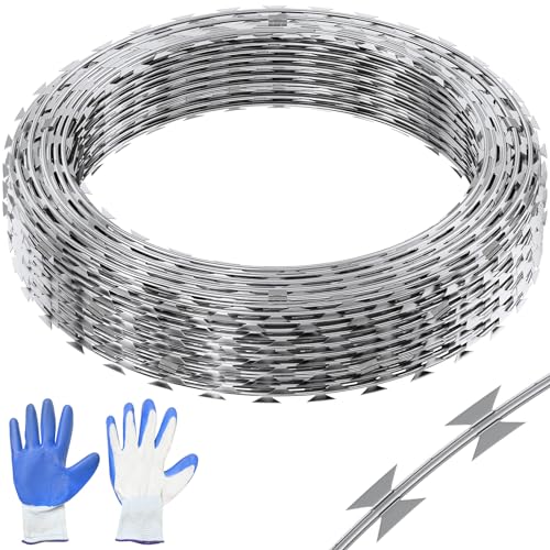 VEVOR Natodraht 30 m (2 Rollen x 15 m) Stacheldraht Doppelspirale Sperrdraht Stacheldrahtzaun (0,51 mm) scharfe Klingen und (ca. 4 mm) dicke Kerndrähte Maschendraht für außergewöhnlichen Spiralschutz von VEVOR