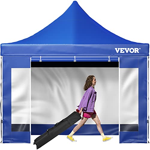 VEVOR Pavillon faltbar 3x3m Faltpavillon 240g PVC-beschichtetes Polyester Pop-Up-Pavillon 1,95-2,13m Einstellbar Partyzelt Festzelt Strandzelt Blau für Hochzeiten oder andere kommerzielle Aktivitäten von VEVOR