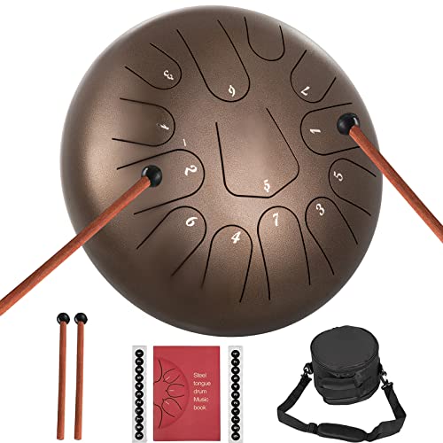 VEVOR Percussion Instrument 13 Tone Tongue Drum 12 Inches, Steel Tongue Drum, Hand Pan Drum with Drum Bats, Carry Bag, Note Sticks for Meditation, Yoga, Sound Healing von VEVOR