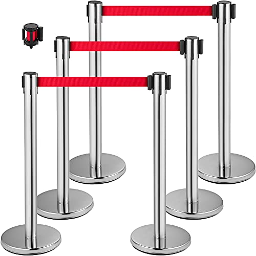 VEVOR Personenleitsystem 6 Ständer 1 Adapter, 90 cm Gesamthöhe Absperrung, Abgrenzungsständer, Absperrständer mit 2 M Länge Gürtel für Airport Flughafen, Ständer aus Stahl und Eisen Silber von VEVOR