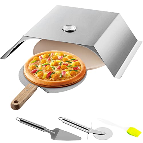 VEVOR Pizzaaufsatz Gasgrill, 3 Stk. Pizzahaube 48x35x17 cm Holzkohlegrill Pizzaofen, 50-300 ℃ Edelstahl Pizzaaufsatz 3 kg Pizzaofen Outdoor Garten Pizzastein Pizzakruste Pizzaschneider, Bürste von VEVOR