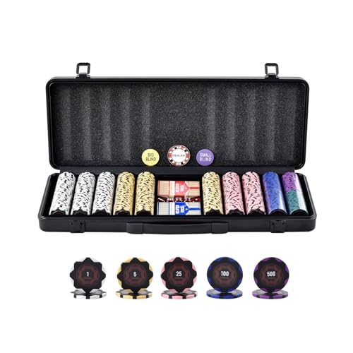 VEVOR Pokerchip-Set, 500-teiliges Pokerset, Clay Komplettes Pokerspielset mit ABS-Pokerkoffer, Karten, Knöpfe und Würfel, Komplett Set 9-10 Spieler für Texas Hold'em, Blackjack, Glücksspiel usw. VEVOR Pokerchip-Set, 500-teiliges Pokerset, Clay Komplettes Pokerspielset mit ABS-Pokerkoffer, Karten, Knöpfe und Würfel, Komplett Set 9-10 Spieler für Texas Hold'em, Blackjack, Glücksspiel usw. von VEVOR