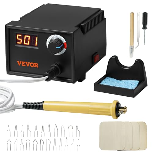 VEVOR Professionelles Holzbrenner Werkzeug Brandmalerei, Brandmalerei-Set Holzbrennwerkzeug Digital Display, Brandmalgerät Pyrography Machine Set, Brandmalstation inkl. 23 Drahtspitzen Brandmalkolben von VEVOR