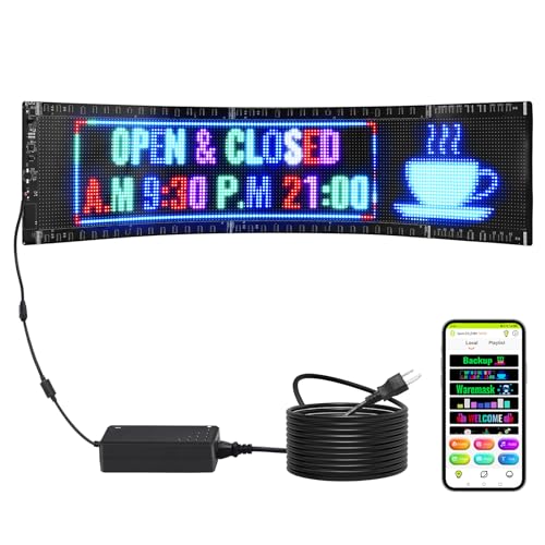 VEVOR Programmierbares LED-Schild, P5-Vollfarb-LED-Scrolling-Panel, DIY-Anzeigetafel mit Benutzerdefiniertem Textanimationsmuster, Bluetooth-App-Steuerung, Nachrichten-Ladenschild 83,5 x 20 cm von VEVOR
