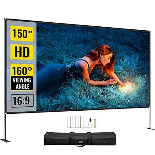 VEVOR Projektion Leinwand mit Stand 381 cm (150") Tragbare Filmleinwand 16:9 Outdoor Indoor Projector Screen 347x201,9cm Mobile Beamer Leinwand 160° Betrachtungswinkel Geeignet für Heimkino Camping von VEVOR