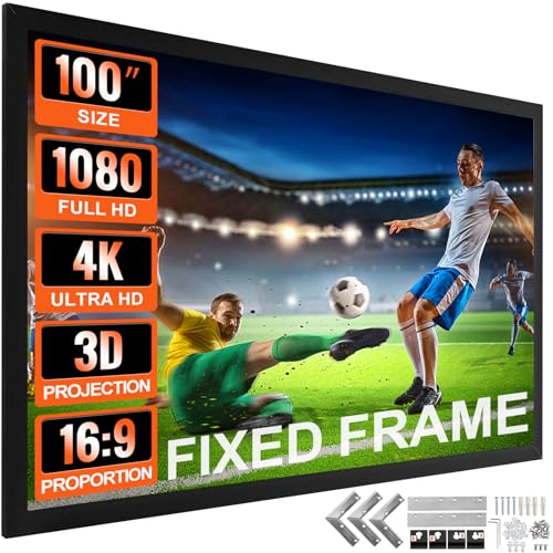 VEVOR Projektionsleinwand 16:9 4K HDTV-Filmleinwand Festrahmen 3D Projektor Leinwand für 4K HDTV Movie Theater Outdoor, weiß, 100inch von VEVOR