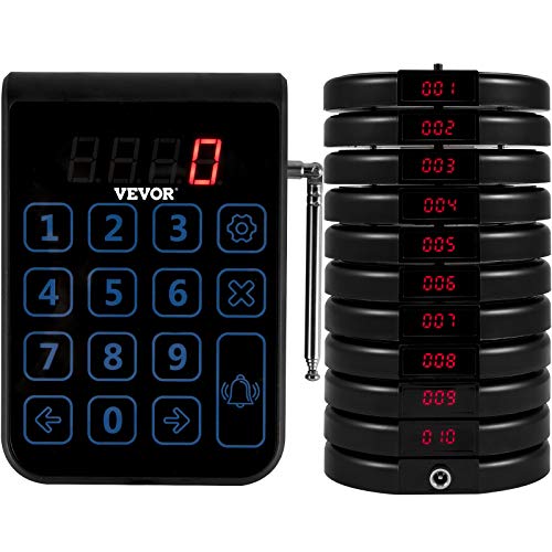 VEVOR Restaurant Pager 10 Untersetzer Paging System Max 999 Kindergarten Pager Wireless Paging Queuing Anrufsystem mit Vibration, Blinken und Summer für Social Distance Food Truck, Kirche und Klinik von VEVOR
