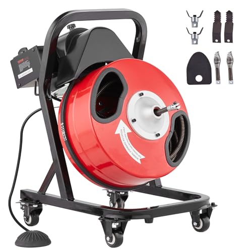 VEVOR Rohrreinigungsmaschine 50 FT x 1/2 Zoll, manuelle Rohrreinigungsspirale auf Rädern – mit 4 Schneidern und luftaktiviertem Fußschalter für 2 bis 4 Zoll Rohre VEVOR Rohrreinigungsmaschine 50 FT x 1/2 Zoll, manuelle Rohrreinigungsspirale auf Rädern – mit 4 Schneidern und luftaktiviertem Fußschalter für 2 bis 4 Zoll Rohre von VEVOR