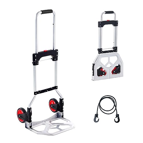 VEVOR Sackkarre Klappbar 80kg Transportkarre aus Aluminiumlegierung und Kunststoff Stapelkarre mit verstellbarem Griff 715-930mm Faltbarer Trolley inkl. Bindeseil kompakte Größe zum Verstauen von VEVOR